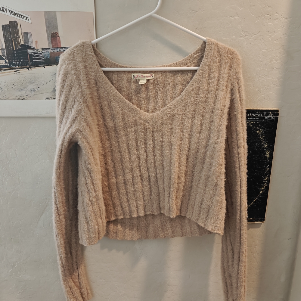 V-Neck Pink Beige Sweater
